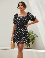 Vestido Curto Com Mangas Bufantes Poá