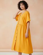 Vestido Evasê Com Decote V Em Viscose Sarjada