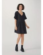 Vestido Evasê Com Decote V Em Viscose Sarjada