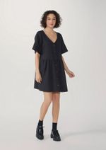 Vestido Evasê Com Decote V Em Viscose Sarjada
