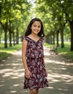Vestido Floral Infantil Em Viscose Com Babados E Amarração
