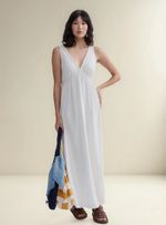 Vestido Midi Evasê Em Tecido Com Linho