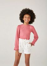 Shorts Infantil Menina Em Linho Com Bordado