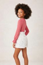 Shorts Infantil Menina Em Linho Com Bordado