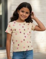Blusa Infantil Menina Manga Curta Em Ribana Estampada
