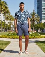 Bermuda Masculina Texturizada Com Linho