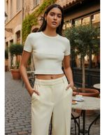 Blusa Básica Feminina Cropped Em Ribana Canelada