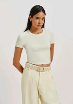 Blusa Básica Feminina Cropped Em Ribana Canelada