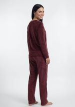 Pijama Longo Feminino Estampado Em Plush Vinho M
