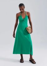 Vestido Midi Evasê Com Linho E Alças Finas