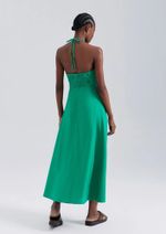 Vestido Midi Evasê Com Linho E Alças Finas