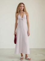 Vestido Midi Evasê Com Linho E Alças Finas
