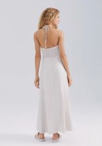 Vestido Midi Evasê Com Linho E Alças Finas