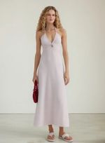 Vestido Midi Evasê Com Linho E Alças Finas