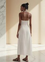 Vestido Midi Evasê Com Linho E Alças Finas