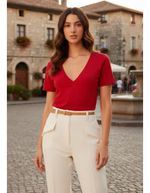 Blusa Básica Feminina Em Algodão Com Decote V