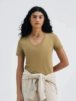 Blusa Básica Feminina Em Algodão Com Decote V