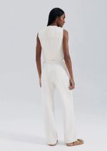 Calça De Sarja Feminina Wide Leg Cintura Média