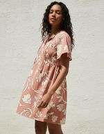 Vestido Curto Evasê Estampado Em Viscolinho