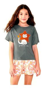 Conjunto Manga Curta Menina Em Tecido Com Shorts