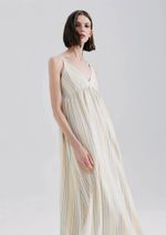 Vestido Midi Listrado Com Linho