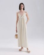 Vestido Midi Listrado Com Linho