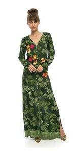 Vestido Em Viscose Sarjada Com Bordado