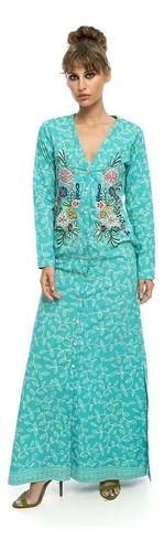 Vestido Em Viscose Sarjada Com Bordado