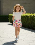 Shorts Infantil Menina Floral Em Sarja Com Babado