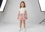 Shorts Infantil Menina Floral Em Sarja Com Babado