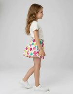 Shorts Infantil Menina Floral Em Sarja Com Babado