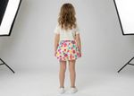 Shorts Infantil Menina Floral Em Sarja Com Babado