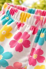 Shorts Infantil Menina Floral Em Sarja Com Babado