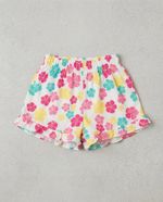 Shorts Infantil Menina Floral Em Sarja Com Babado