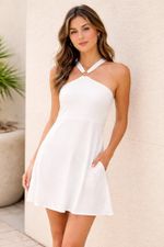 Vestido Curto Godê E Decote Com Argola Estampado