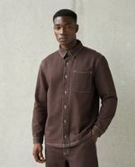 Camisa Masculina Manga Longa Em Sarja Costura Contrastante