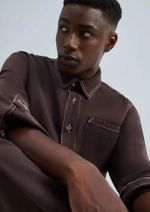 Camisa Masculina Manga Longa Em Sarja Costura Contrastante