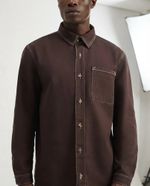 Camisa Masculina Manga Longa Em Sarja Costura Contrastante