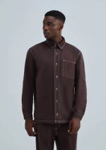 Camisa Masculina Manga Longa Em Sarja Costura Contrastante