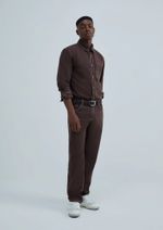 Camisa Masculina Manga Longa Em Sarja Costura Contrastante