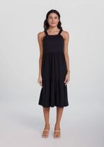Vestido Midi Decote Reto Com Franzidos