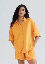 Camisa Feminina Manga Curta Em Linho