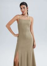 Vestido Longo Evasê Com Fenda Eco