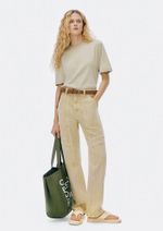 Calça De Sarja Feminina Cargo Reta Cintura Média