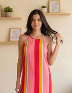 Vestido Evasê Em Tecido De Viscose Estampado  Rosa