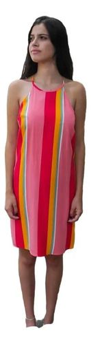 Vestido Evasê Em Tecido De Viscose Estampado  Rosa