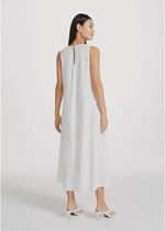 Vestido Evasê Básico Midi Em Viscose Creponada