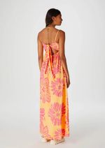 Vestido Longo Decote Profundo Estampado