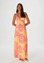 Vestido Longo Decote Profundo Estampado