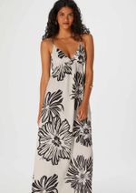 Vestido Longo Decote Profundo Estampado